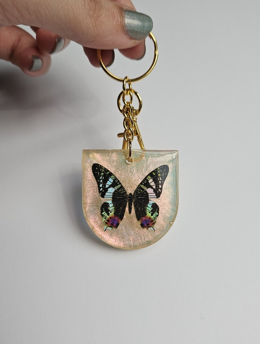 Holographic Butterfly Arch Shaped Gold Resin Keychain